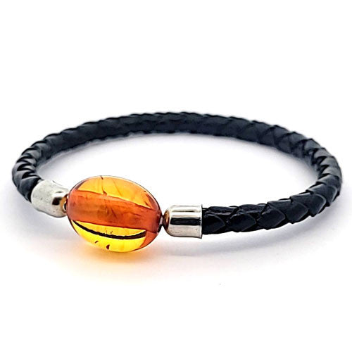 Lederreifen mit Bernstein  - 1