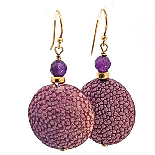 Ohrringe Rochenleder lila mit Amethyst  - 1