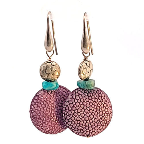 Ohrringe Rochenleder lila mit Amazonit und Silber  - 1