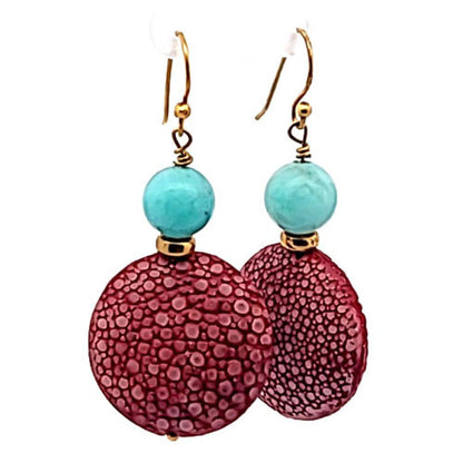 Ohrringe Rochenleder Bordeaux mit Amazonit  - 1