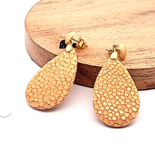 Ohrringe Rochenleder Tropfen lachs mit Stecker  - 2