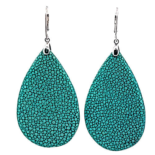 Ohrringe Rochenleder Tropfen groß türkis  - 1