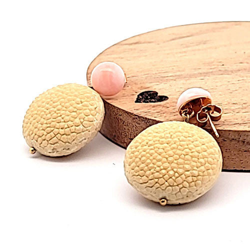 Ohrringe Rochenleder beige mit rosa Andenopal  - 1