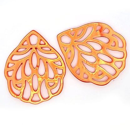 Ohrpendler Perlmutt Blatt groß, orange  - 3