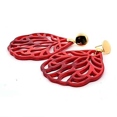 Ohrpendler Perlmutt Blatt groß, rot Steindesign - 3