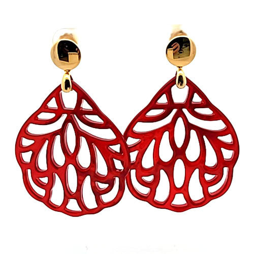 Ohrpendler Perlmutt Blatt groß, rot Steindesign - 1