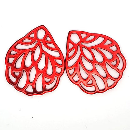 Ohrpendler Perlmutt Blatt groß, rot Steindesign - 2