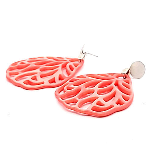 Ohrpendler Perlmutt Blatt groß, rosa Steindesign - 3