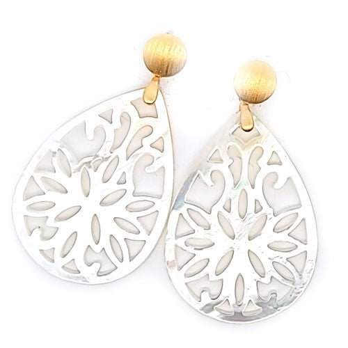Ohrpendler Perlmutt Tropfen groß, weiß  - 1
