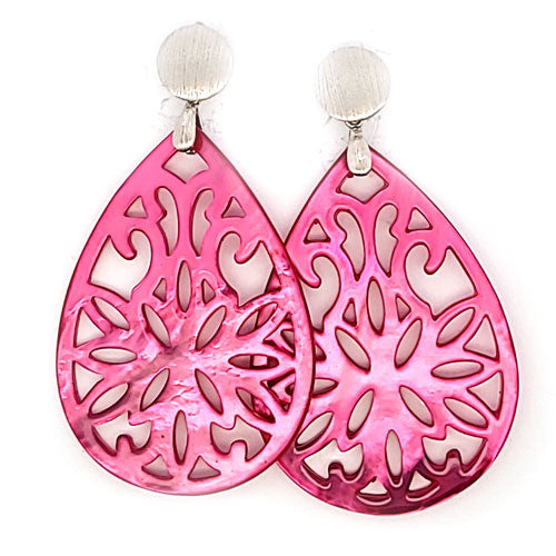 Ohrpendler Perlmutt Tropfen groß, pink  - 1