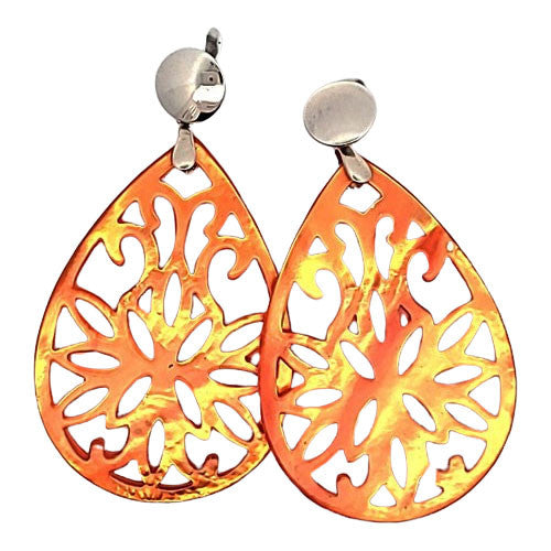 Ohrpendler Perlmutt Tropfen groß, orange  - 1