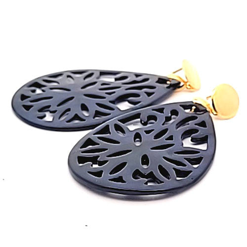 Ohrpendler Perlmutt Tropfen groß, dunkelblau  - 4