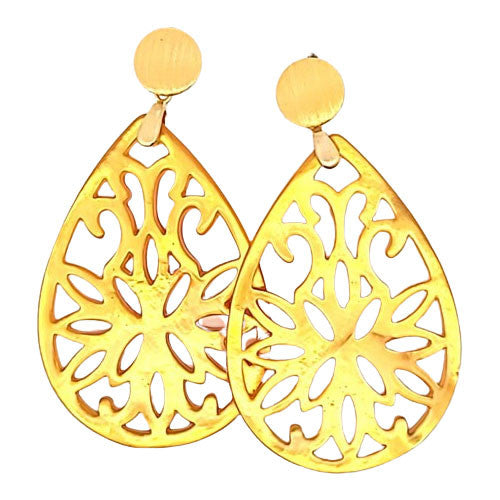 Ohrpendler Perlmutt Tropfen groß, dunkelgelb  - 1