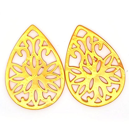 Ohrpendler Perlmutt Tropfen groß, dunkelgelb  - 2