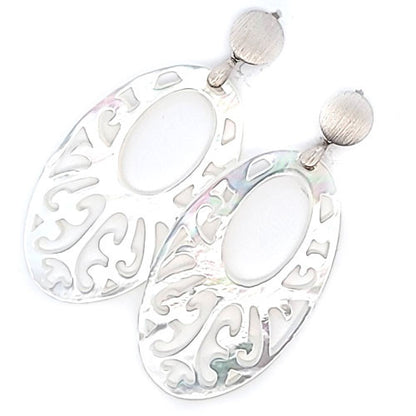 Ohrpendler Perlmutt Oval groß, weiß  - 3