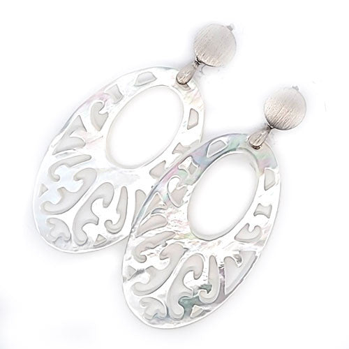 Ohrpendler Perlmutt Oval groß, weiß  - 2