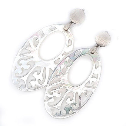 Ohrpendler Perlmutt Oval groß, weiß  - 2