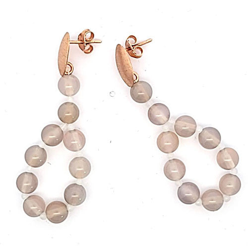 Ohrringe Achat grau mit Stecker rosé  - 1