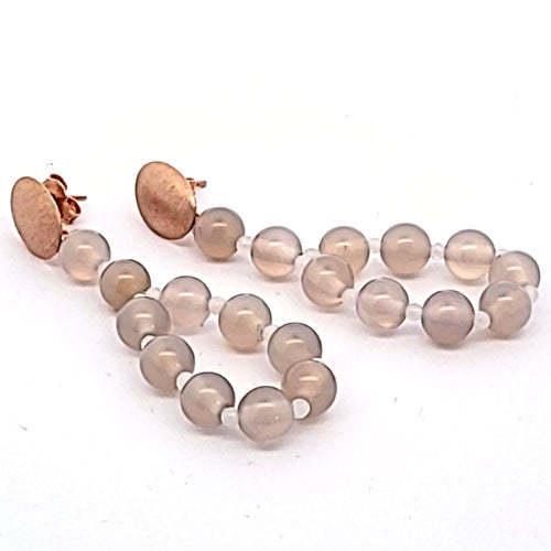 Ohrringe Achat grau mit Stecker rosé  - 2