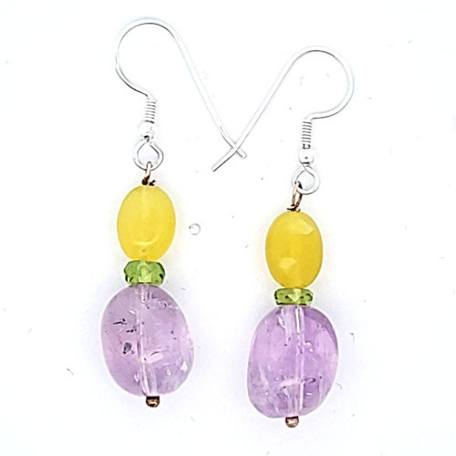 Ohrringe Amethyst mit Bowenit und Peridot  - 1