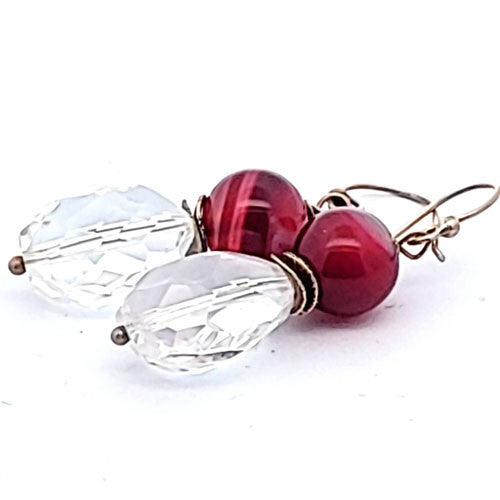 Ohrringe Bergkristall mit Achat pink  - 1