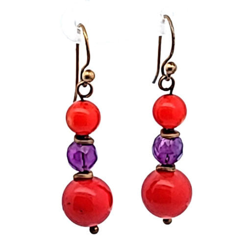 Ohrringe Bambuskoralle mit Amethyst  - 1