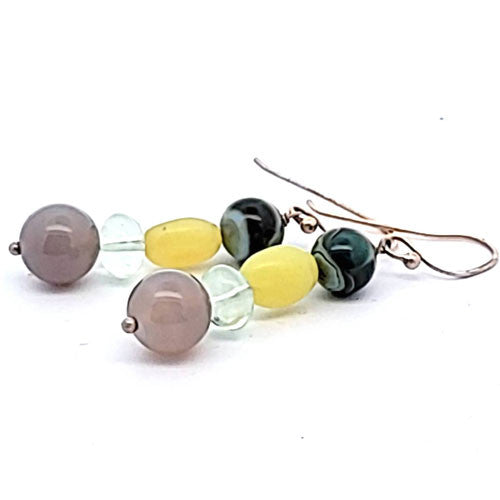 Ohrringe Achat mit Bowenit und Fluorit  - 1