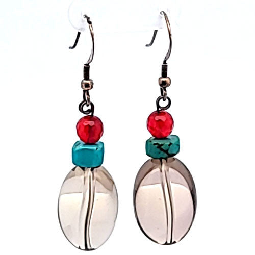 Ohrringe Rauchquarz mit Türkis und Achat pink  - 1