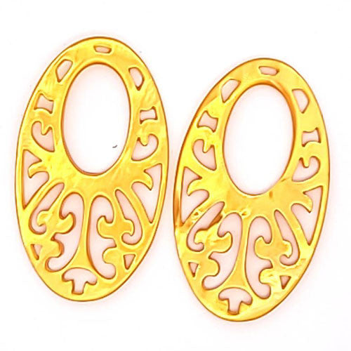 Ohrpendler Perlmutt Oval groß, dunkelgelb  - 2