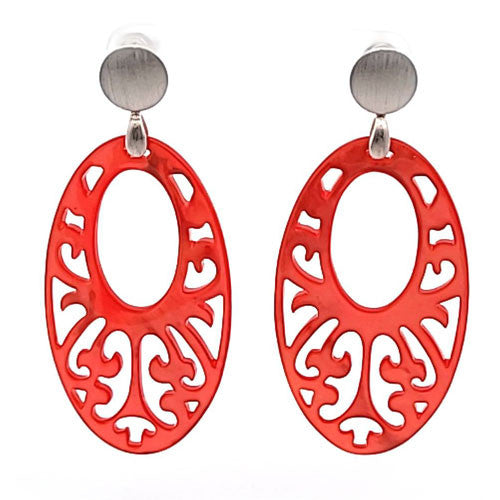 Ohrpendler Perlmutt Oval groß, rot  - 1