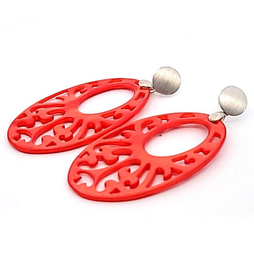 Ohrpendler Perlmutt Oval groß, rot  - 2