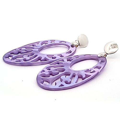 Ohrpendler Perlmutt Oval groß, lila  - 1