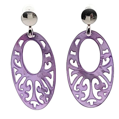 Ohrpendler Perlmutt Oval groß, lila  - 2