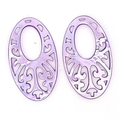 Ohrpendler Perlmutt Oval groß, lila  - 3