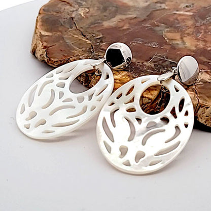 Ohrpendler Perlmutt Oval, weiß  - 1