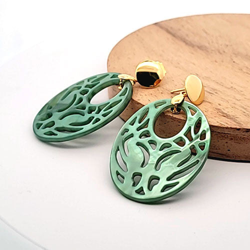 Ohrpendler Perlmutt Oval, seegrün  - 2