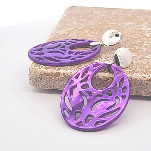 Ohrpendler Perlmutt Oval, violett  - 3