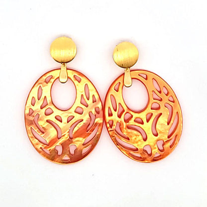 Ohrpendler Perlmutt Oval, orange  - 3