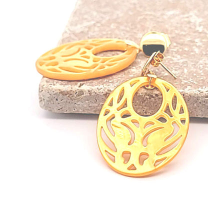 Ohrpendler Perlmutt Oval, dunkelgelb  - 3