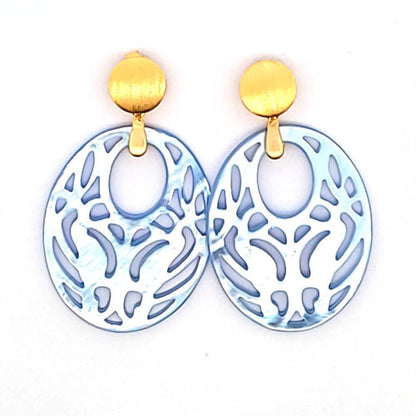 Ohrpendler Perlmutt Oval, hellblau  - 1