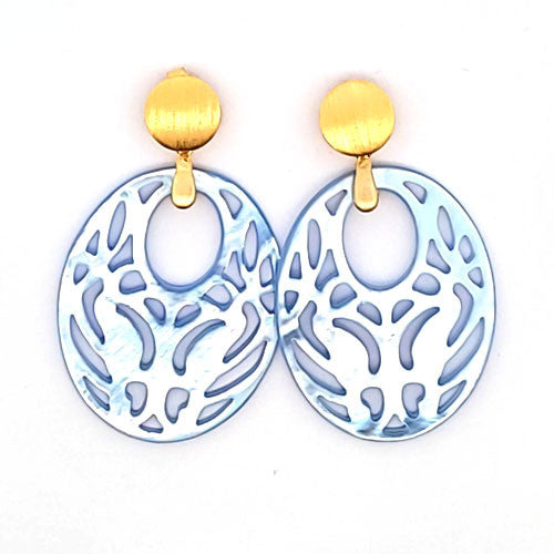 Ohrpendler Perlmutt Oval, hellblau  - 1