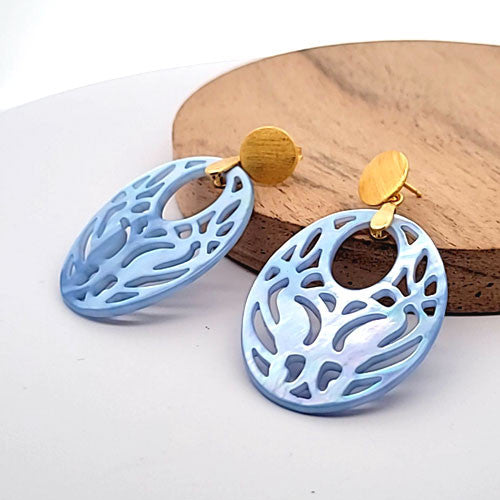 Ohrpendler Perlmutt Oval, hellblau  - 3