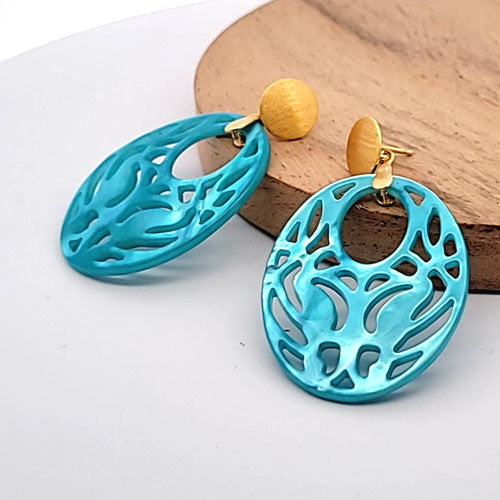 Ohrpendler Perlmutt Oval, türkisblau  - 3