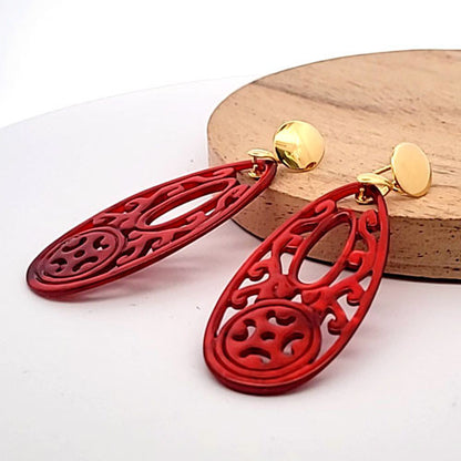 Ohrpendler Perlmutt Tropfen lang, rot  - 2