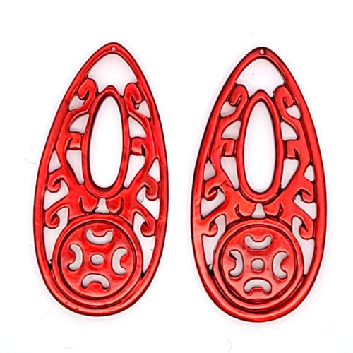 Ohrpendler Perlmutt Tropfen lang, rot  - 3