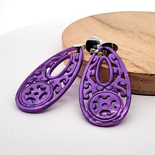 Ohrpendler Perlmutt Tropfen lang, violett  - 2