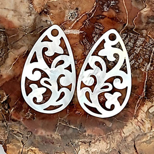 Ohrpendler Perlmutt Tropfen, weiß  - 4