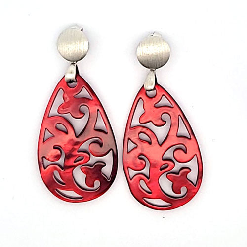 Ohrpendler Perlmutt Tropfen, rot  - 1