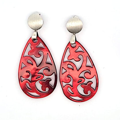 Ohrpendler Perlmutt Tropfen, rot  - 1