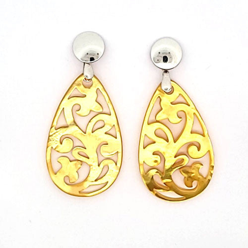 Ohrpendler Perlmutt Tropfen, gelb  - 1